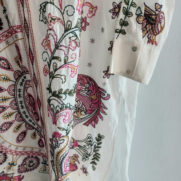 ZARA long sleeves button down embroidered long shirt dress Med  NEW - Picture 4 of 13